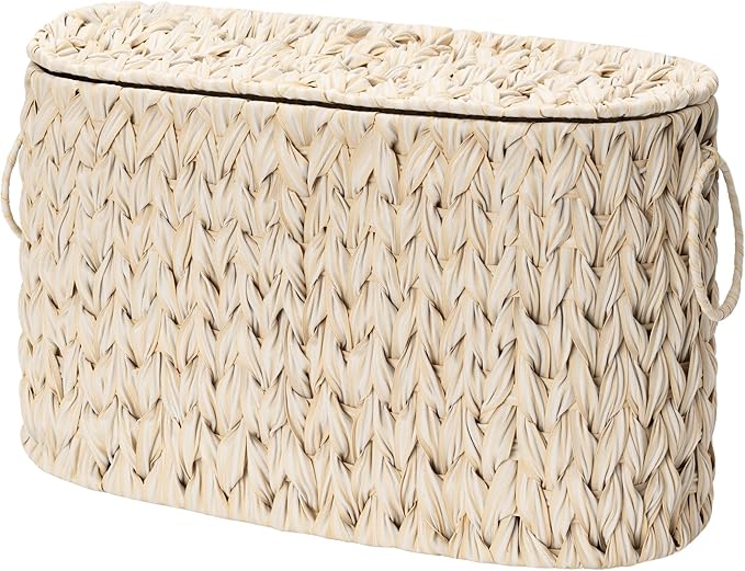 GRANNY SAYS Toilet Paper Storage Basket with Lid, Freestanding Toilet Paper Holder, Bathroom Organizers and Storage, Wicker Basket for Bathroom Storage, Butter Milk