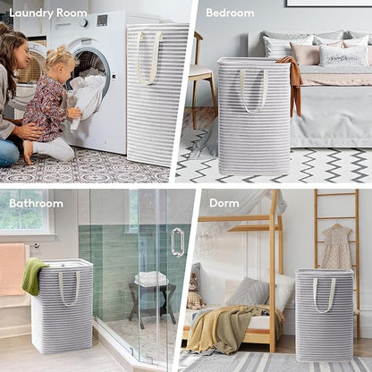Lifewit 1 Pack Laundry Basket 80L Each, Collapsible Clothes Hamper with Reinforced Handles, Freestanding Waterproof Design for Bedroom and Laundry Room, Grey 80L Total