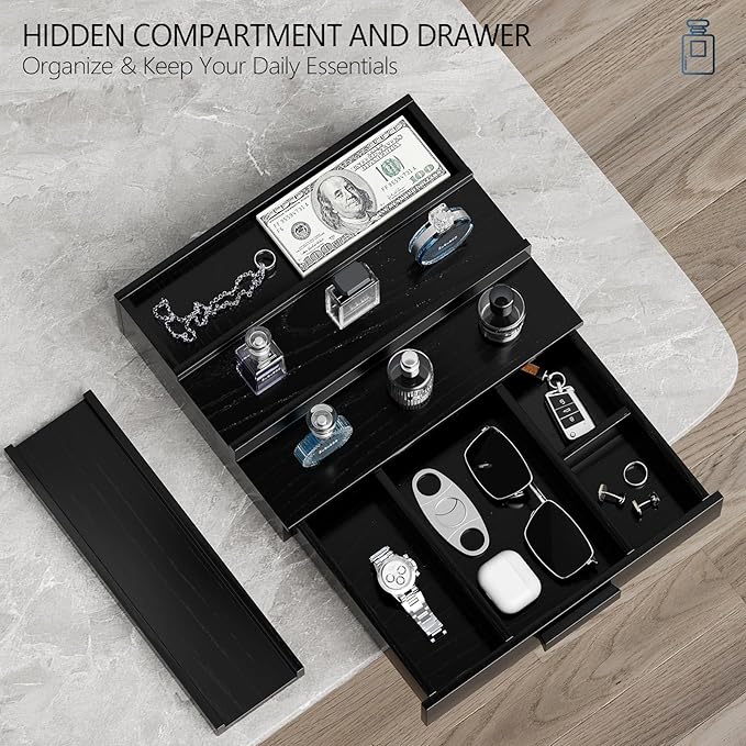 Walnut Wood Cologne Organizer for Men,3 Tier Cologne Stand,Cologne Shelf Display Holder,Perfume Stand Organizer with Hidden Compartment and Drawer,Great Gift for Men,Black
