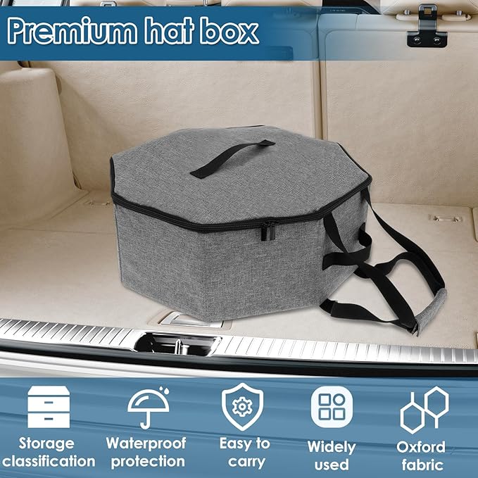 Hat Box, Large Capacity Hat Storage Box with Zipper Lid and Handles, Portable Hat Travel Case, Oxford Cloth Foldable Hat Organizer for Cowboy Hats, Baseball Hats, Fishermen Hats