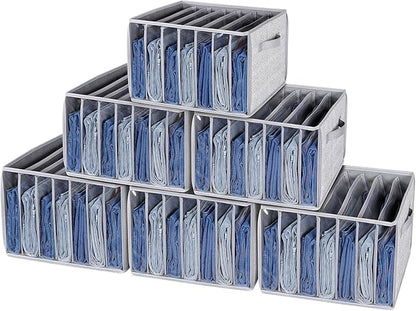 Zilink Upgraded Pants Organizer with Support Board Clear Jeans Organizer for Closet with 7 Grids Wardrobe Clothes Organizer for Jean Pant Sweater Legging T-Shirt, 6 Pack