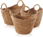 Casafield Set of 3 Multipurpose Boat Baskets with Handles - Cinnamon, Woven Water Hyacinth Storage Organizers for Throw Blankets, Bedroom, Laundry