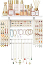 Emfogo Jewelry Organizer Hanging Wall Mounted Jewelry Holder, 5-in-1 Large Capacity Necklace Organizer Wall Hanging Jewelry Display for Ring, Necklaces, Bracelets, Earrings (White)