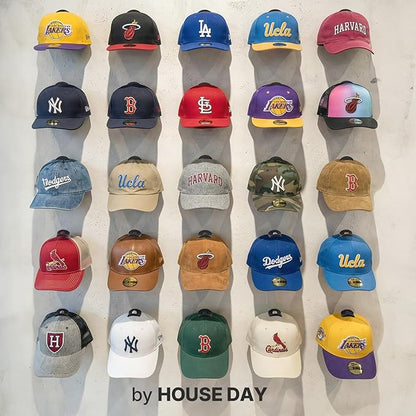 HOUSE DAY Adhesive Hat Hooks for Wall 16 Pack, Strong Hat Rack for Baseball Cap Display Organizer, Hats Holder for Wall, Door, Closet, No Drilling, Black