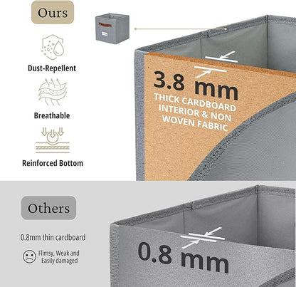 DECOMOMO Storage Cubes, 13x13x13 Storage Cube Bins with Labels, Fabric Organizer Bins (13" / 6pcs, Texture Grey)
