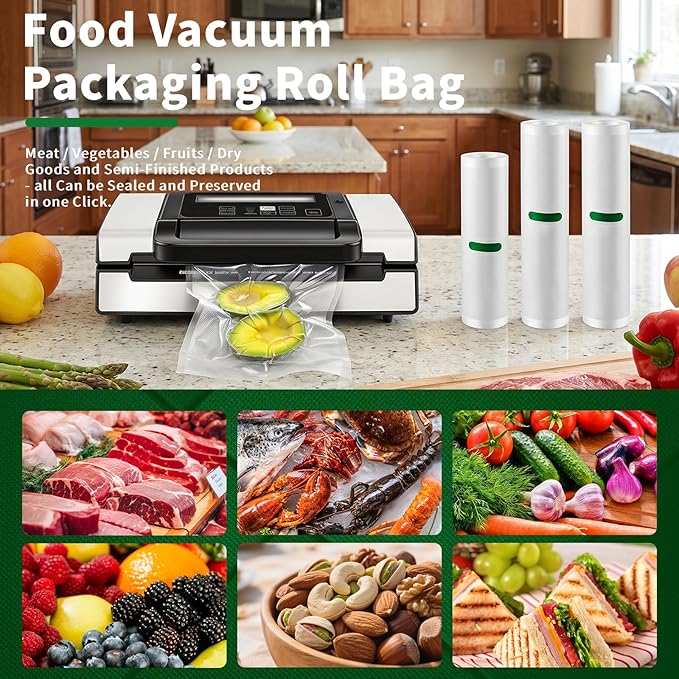 3 Pack Vacuum Sealer Rolls Compatible with Nesco vacuum sealers, Thickened Food-Grade Custom-sized Vacuum Sealer Bags for Freezer Storage, Meal Prep & Sous Vide Cooking（7.8"x 16.4' &11"x 16.4'）