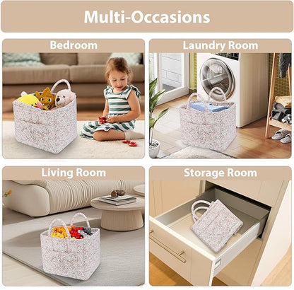 Storage Basket Boho Fabric Large Collapsible Floral Laundry Nursery Hamper Portable Folding Storage for Clothes Toys (Green Floral)
