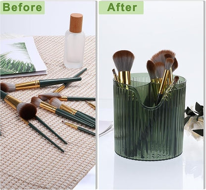 VOCOSTE Makeup Brush Cup, Makeup Organizer, 4 Slot Makeup Brush Holder, Cosmetics Storage Cup, for Vanity for Desktop, for Bathroom Countertops, Clear Green