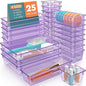 SpaceHacks 25 PCS Plastic Drawer Organizer Set, 4-Size Versatile Organizer Trays & Storage Bins for Makeup, Jewelry, and Gadgets in Bathroom, Bedroom and Office,Clear Purple