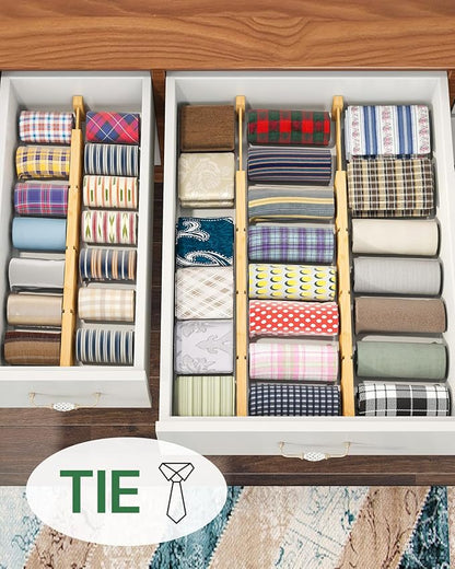 kiplant Bamboo Drawer Dividers - Adjustable Drawer Dividers for Clothes, Kitchen, Closet & Office - 8 Pack with Inserts, 18-22.6 Inches, Non-Slip Silicone Ends