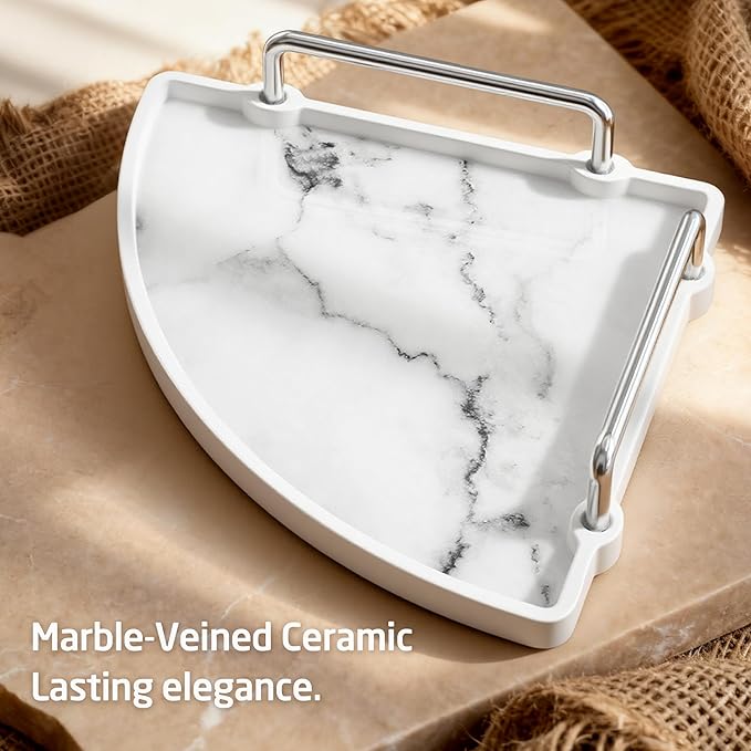 KES Hancrafted Ceramic Corner Bathroom Counter Organizer, 2-Tier Bathroom Countertop Organizer with Marble Pattern, Vanity Skincare Perfume and Makeup Storage, Polished Chrome, BSC901-CH