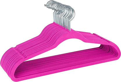 Simplify Slim Velvet Clothes Hangers | 100 Pack | Non-Slip | Shirts | Suit | Pants | Dresses | Garments | Closet Storage & Organization | Durable | Fuchsia