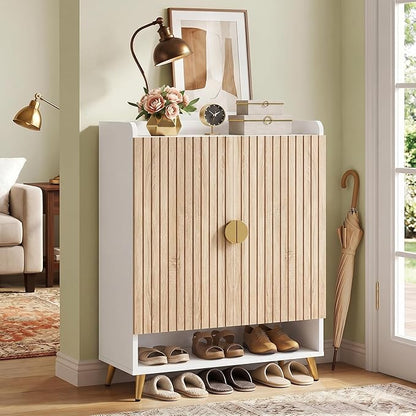 LITTLE TREE Shoe Cabinet with Doors & Adjustable Shelves, 7-Tier Modern Free Standing Shoe Racks Storage Organizer for Entryway, Living Room, Bedroom, Apartments