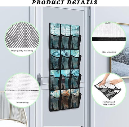 Sea Turtle Hanging Storage Shoe Organizer for Closet 12 Mesh Pockets Over The Door Wall Closet Holder for for Boots & Sneakers Toys