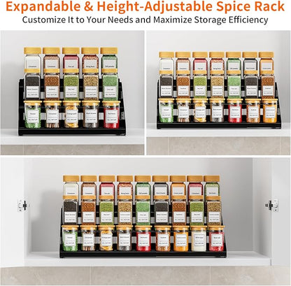 RCHYFEED Spice Rack Organizer for Cabinet, 3 Tier Spice Rack Expandable(13.4"-21.8"), Height Adjustable Spice Organization Shelf Metal Display Shelf, Spice Organization for Cabinet Countertop Pantry