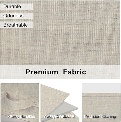 WUIKE Trapezoid Storage Bins for Closet Organizers and Storage, Fabric Closet Bins with Handles, Foldable Storage Baskets for Clothes, Purse, Blanket, Line Beige, Large, 3-Pack