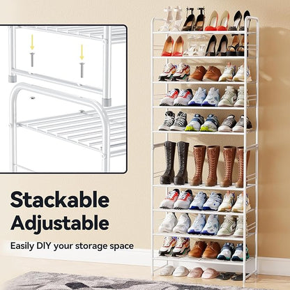 Simple Shoe Rack, 5 Tier Heavy Duty Metal Shoe Shelf 27 Inch Wide, White