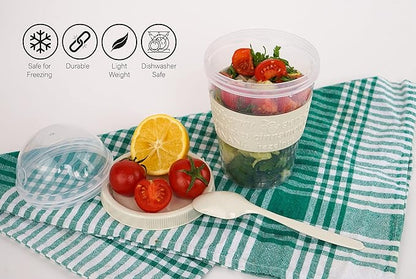 LEVKO Go Cereal Crunch Breakfast Yogurt Cups with Lids and Spoon Reusable Smoothie Oatmeal Container Snack Prep Bowl (SET OF 4 RED YELLOW GREEN WHITE)