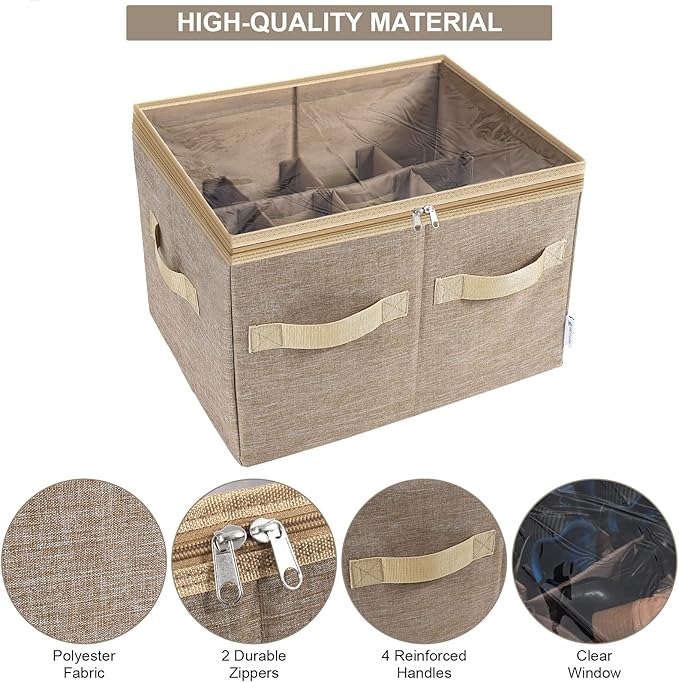 Moteph Shoe Organizer for Closet - Shoe Storage Organizer for Closet Organization with Clear Cover & Adjustable Dividers, Shoe Rack & Basket - (Light Brown, Medium - 16 Pairs)