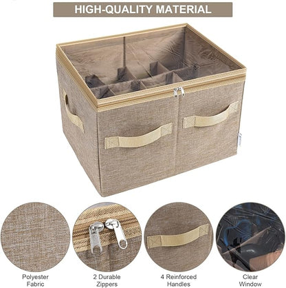 Moteph Shoe Organizer for Closet - Shoe Storage Organizer for Closet Organization with Clear Cover & Adjustable Dividers, Shoe Rack & Basket - (Light Brown, Medium - 16 Pairs)