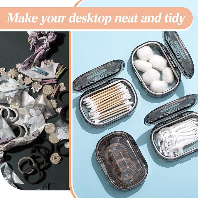 Kigley 4 Pcs Hair Tie Container Small Portable Travel Cotton Swab Holder Flosser Dispenser with Lid Plastic Box Beads Storage Containers for Small Items, 3.94 x 2.76 Inch (Gray)
