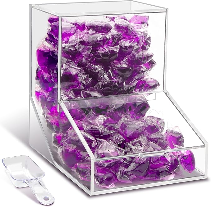 Laundry Pods Container with Spoon, Acrylic Candy Dispenser with 2 Lid, Dishwasher Pod Holder, Laundry Detergent Container, Laundry Organization for Laundry Room, kitchen, Office Used- Stand, 1pcs