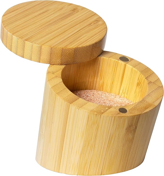 Totally Bamboo Angled Salt Cellar Storage Box with Magnetic Swivel Lid, 3.8 Ounce Capacity