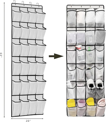 ZHXNBXX Over The Door Shoe Organizers with 24 Mesh Pockets Shoe Organizer Storage Hanging SimpleHouseware Shoe Holder for Rack (White)
