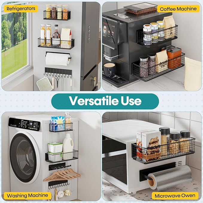 4 Pack Magnetic Shelves for Washing Machine， Heavy-Duty Magnetic Laundry Organizer, Spice Rack for Refrigerator, Space Saving Magnetic Basket
