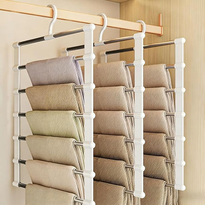 SEVEN LUCKY LIGHT 6 Tier Pants Hangers Space Saving up to 80%, 3 Packs Cloud Ladder Vertical Hangers for Pants, Leggings, Organizers for Apartment & Small Wardrobe Storage, Dorm Room Essentials