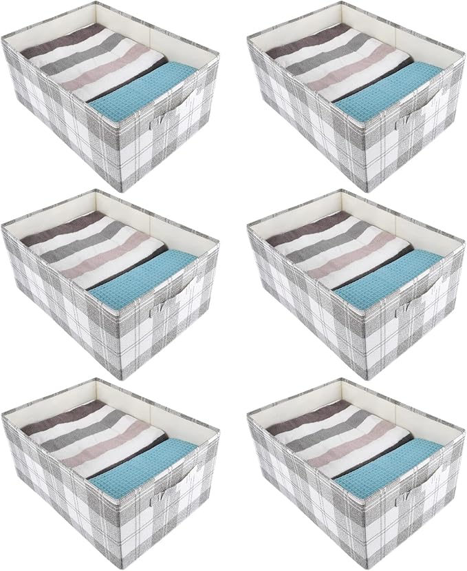 ANMINY 6 Pack Extra Large Closet Storage Baskets for Shelves, 20 x 14 Inch Collapsible Fabric Storage Bins Washable Cloth Closet Organizing Bins Decorative Storage Baskets with Handles, Light Gray