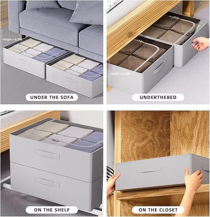 CYhom 3Pcs Under Bed Storage Bins with Metal Frame - Shoe Organizer for Closet with Clear Cover Oxford Fabric Sturdy Underbed Container Foldable Stackable Clothes Organizer (Grey, 23.5x19.7x6.3)