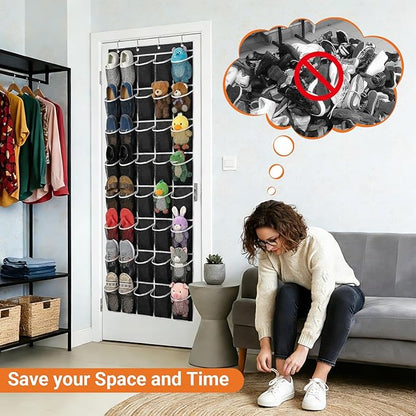 40-Pocket Over the Door Shoe Organizer - Large Mesh Pocket Hanging Shoe Organizer,Behind the Door Shoes Storage Holder Hanger (Black-W)