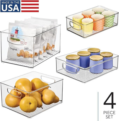 iDesign Stackable Pantry Bins with Handles, 4 Different Sizes, 4 Pack, Clear, Made in USA
