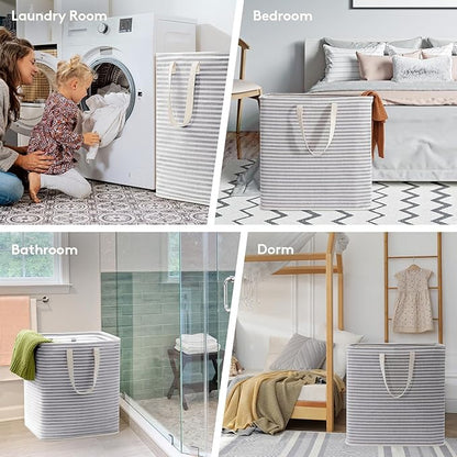 Lifewit 3 Pack Laundry Basket 90L Each, Collapsible Clothes Hamper with Reinforced Handles, Freestanding Waterproof Design for Bedroom and Laundry Room, Grey 270L Total