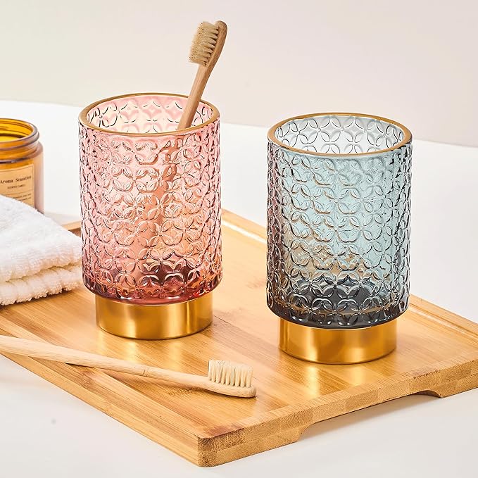 Makeup Brush Holder Organizer,Toothbrush Holders,Desk Pen Pencil Holder,Multifunctional Vintage Glass Brush Cup（A44-7-US）