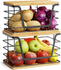 ALOCEO 2 Pack Large Garbage Bag Dispenser for 13/30/33 Gallon Bags, Potato and Onion Storage Baskets with Bamboo Lid, Stainless Steel Stackable Storage Bins for Kitchen Laundry Pantry Room