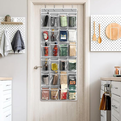 Simple Houseware 24 Pockets Large Clear Pockets Over The Door Hanging Shoe Organizer, Gray (56" x 22.5")