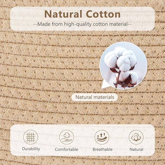 ECDYQXVU Cotton Rope Storage Basket, 15x10x9 Inches, Woven Basket for Shelves, Clothes, Towels, Books, and Laundry, Jute Brown (1 Pack)