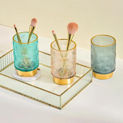 Makeup Brush Holder Organizer,Toothbrush Holders,Desk Pen Pencil Holder,Multifunctional Vintage Glass Brush Cup（A41-6-US）