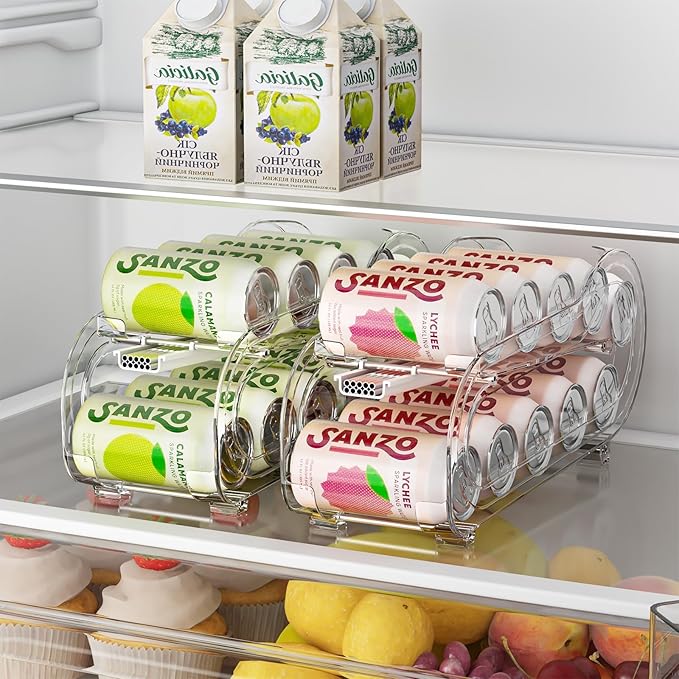 Drink Organizer for Fridge, Soda Can Organizer Dispenser for Refrigerator with Automatic Rolling,Organize Standard Size 11.15oz or 12oz Cans Drink,Save Space for Fridge、Kitchen、countertop
