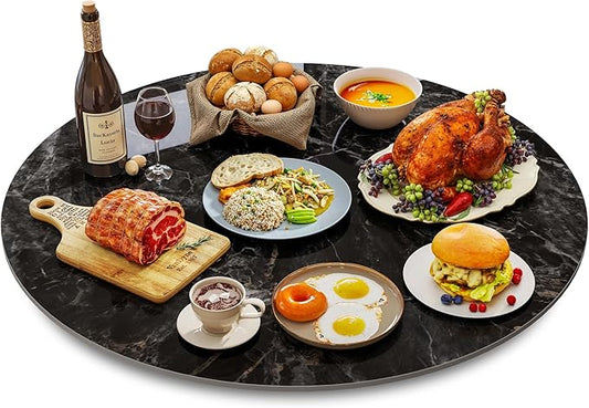 ZL ZELing 35.4" Lazy Susan Turntable – 360° Sinteredstone Silent Anti-Slip Turntable, Table Top Centerpiece for Kitchen, Pantry, Spice Rack, Refrigerator & Dining Table, Glossy Black