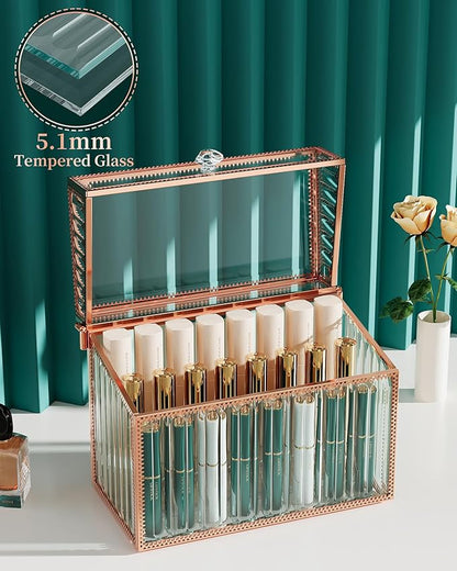 Youdepot Lipstick Organizer Lipstick Holder - 24 Spaces, Tempered Glass Lip Gloss and Perfume Organizer,Vanity Lipstick Holder and Organizer.
