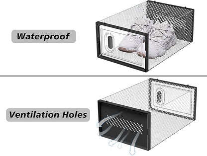 SIMPDIY Shoe Storage, 12 Pack Shoe Organizer for Closet, Shoe Boxes Clear Plastic Stackable Shoe Containers with Lids for Size 10, Black