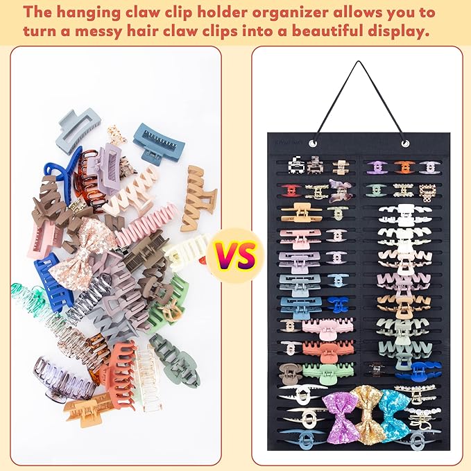 Women Hanging Hair Clip Organizer Display Hair Bows Stand Hanger Claw Clip Storage (Black)
