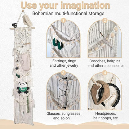 Halidali Hat Organizer for Baseball Caps, Hat Racks Cotton Rope Weaving Cap Stand, Handmade Macrame Hanging Hat Display Holder for Door Storage, Closet, Bedroom (Off-White, Set of 2)