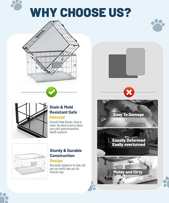 Dog Toy Basket, Dog Toy Storage Bin for Pet, Medium Toy Box for Dogs, Metal Storage Box with Handles, Toy Organizer Holder Boxes for Living Room (White)