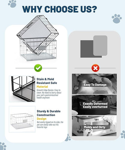 Dog Toy Basket, Dog Toy Storage Bin for Pet, Medium Toy Box for Dogs, Metal Storage Box with Handles, Toy Organizer Holder Boxes for Living Room (White)