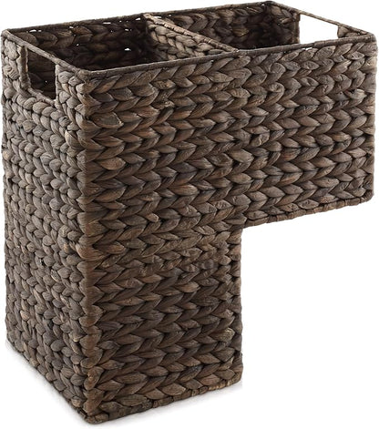 Casafield Stair Step Basket with Handles, Espresso Dark Brown - Woven Water Hyacinth Staircase Basket Storage Bin Organizer