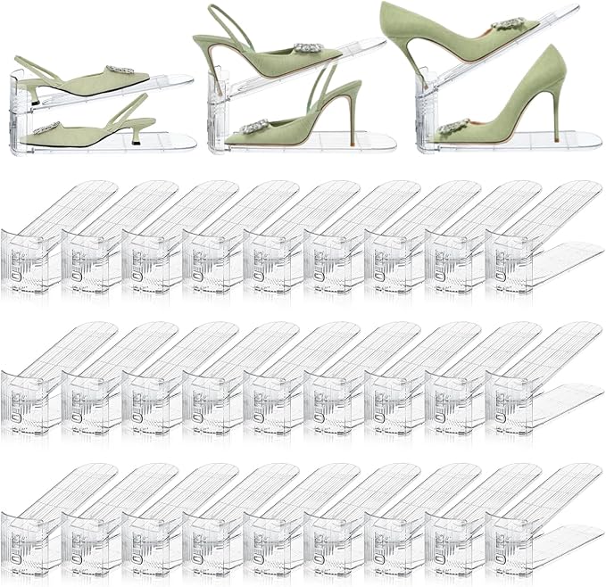 30 Pack Shoe Slots Organizer for Closet, Adjustable Shoe Stackers for a Pair of Shoes Shoe Rack Storage Shoe Space Saver 50% Shoe Shelf Display Holder for Closet